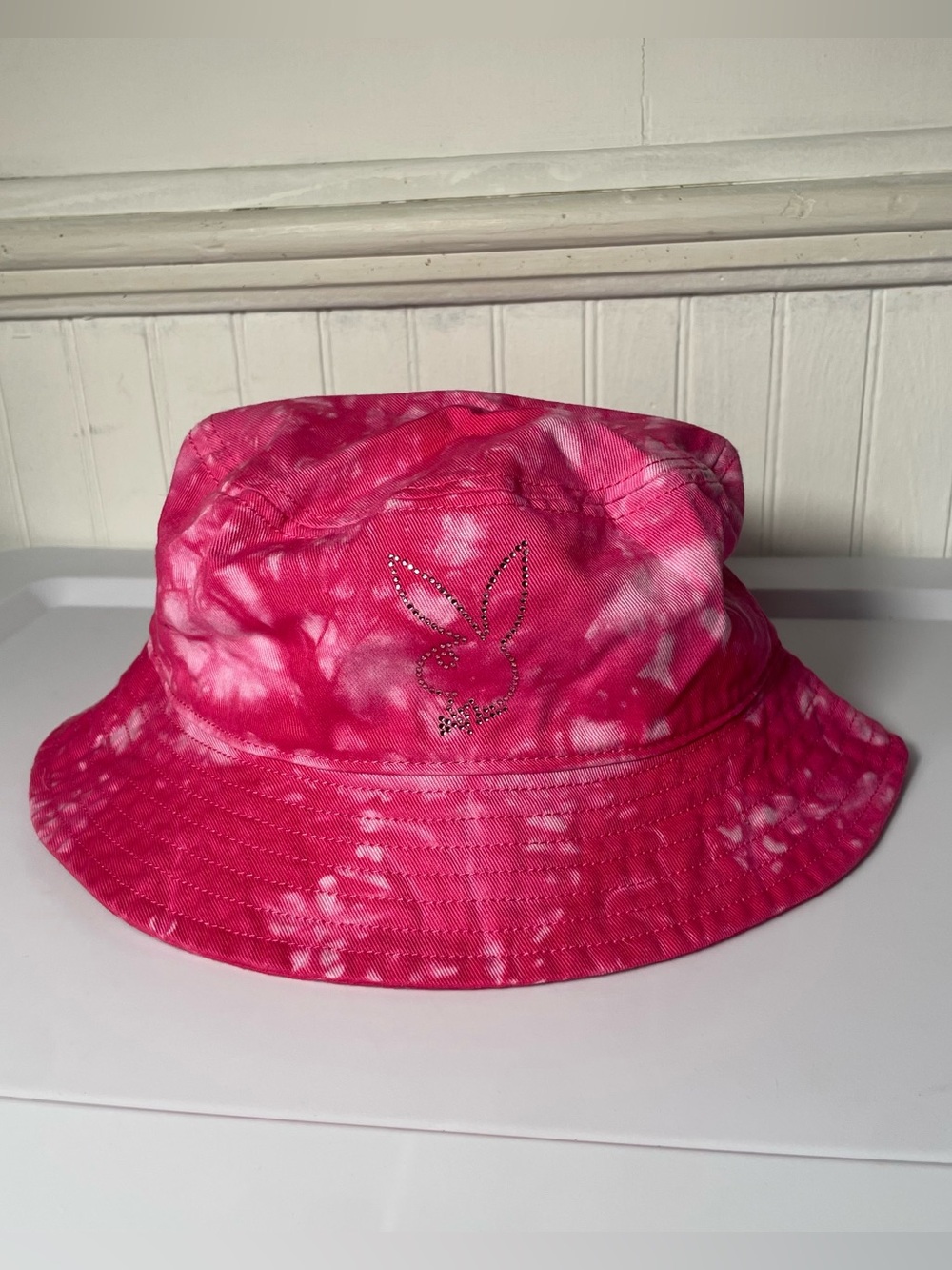 Playboy Bedazzled Bunny Pink Tie Dye Bucket Hat